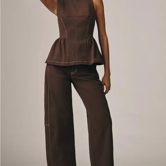 Anthropologie Brown Wide Leg Pants & Peplum Tank Top